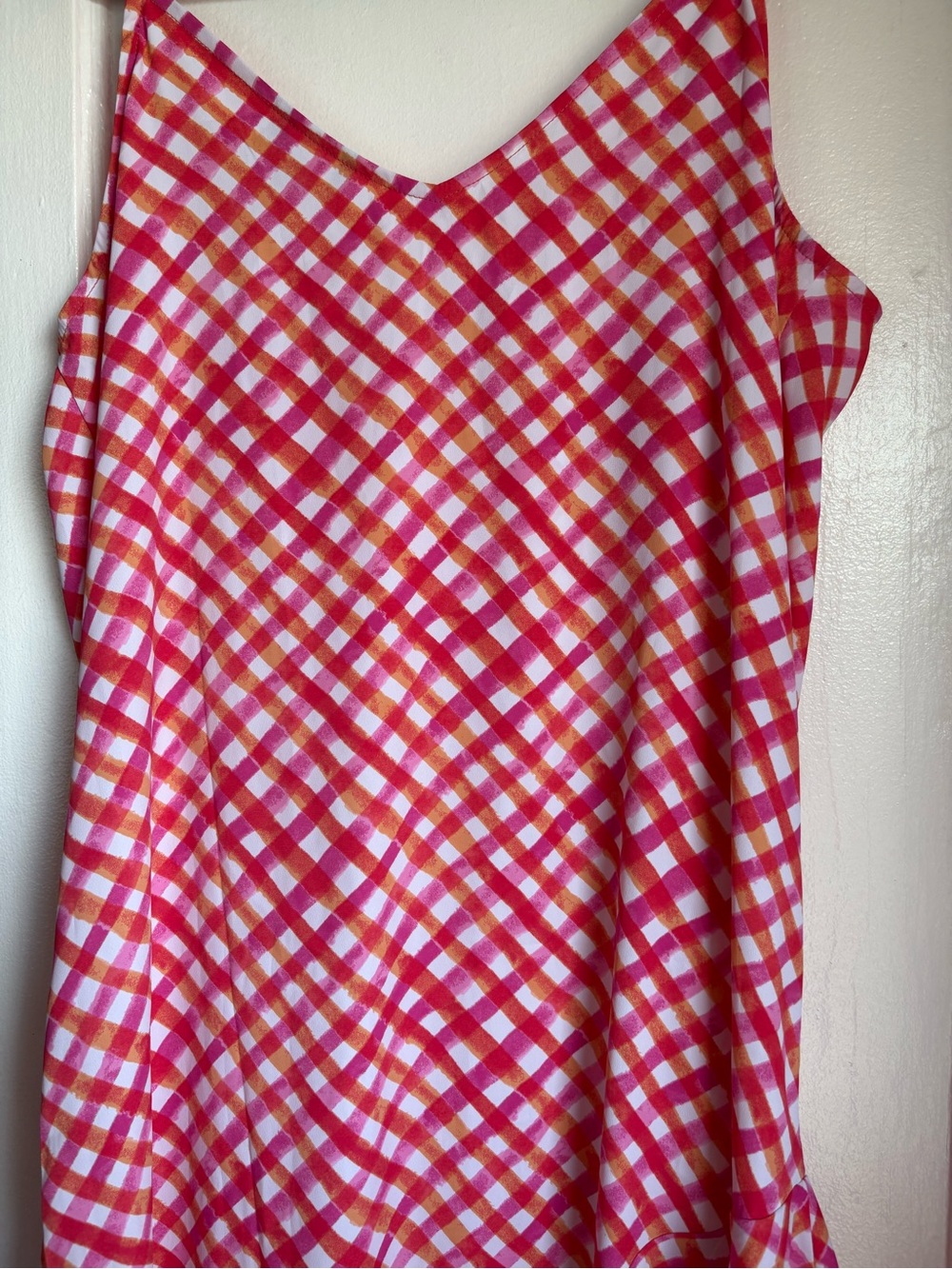 Tommy Bahama Watercolor Gingham Asymmetrical Ruffle Midi Slip Dress Pink XS - Picture 6 of 6